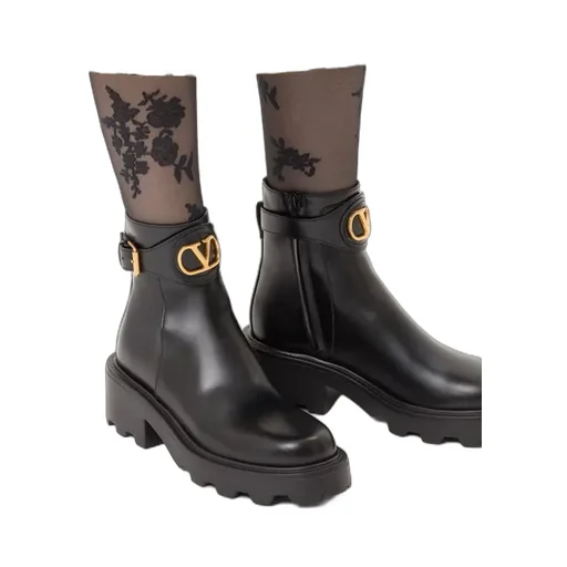Valentino Logo Plaque Buckle Detailed Ankle Boots