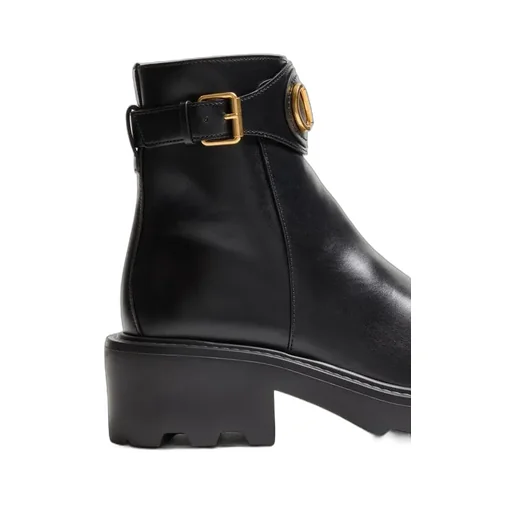 Valentino Logo Plaque Buckle Detailed Ankle Boots