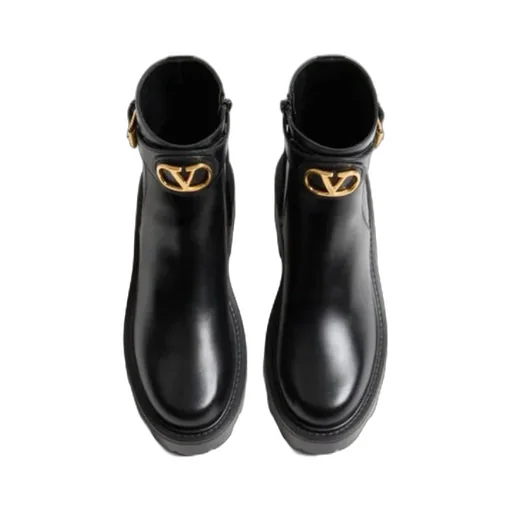 Valentino Logo Plaque Buckle Detailed Ankle Boots