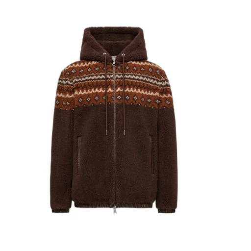 Geometric Jacquard Wool Blend Hoodie