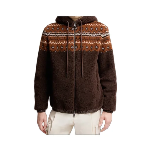Geometric Jacquard Wool Blend Hoodie