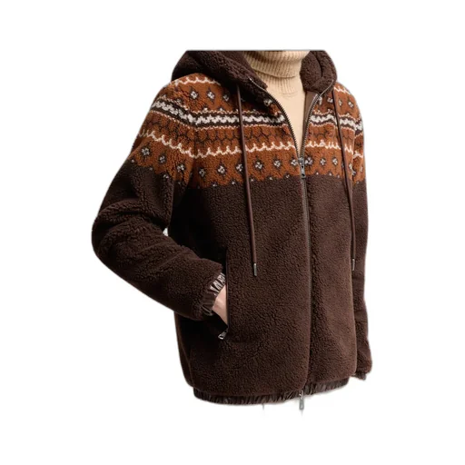 Geometric Jacquard Wool Blend Hoodie