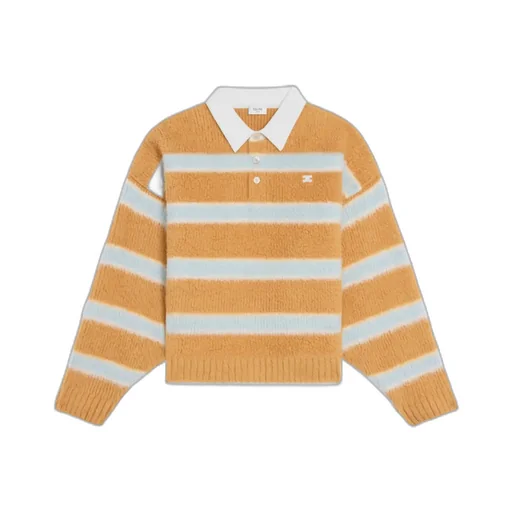 Polo Sweater In Brushed Striped Cotton