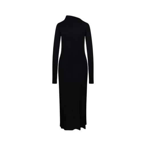 Asymmetric-Neck Gathered Day Dress