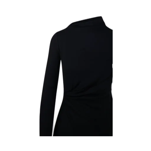 Asymmetric-Neck Gathered Day Dress