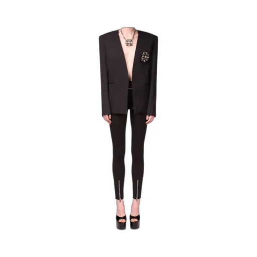 Collarless Suit Jacket