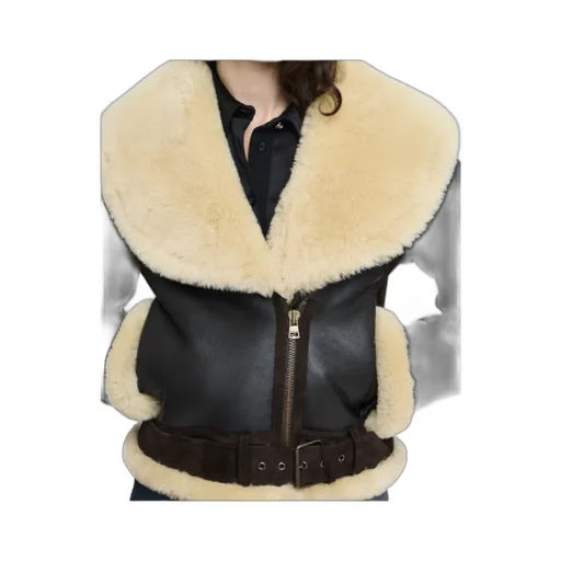 Shearling-Collar Leather Jacket