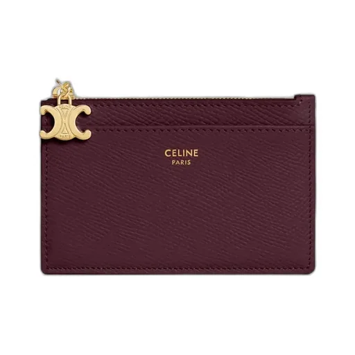 Zipped Card Holder Triomphe Charms In Grained Calfskin
