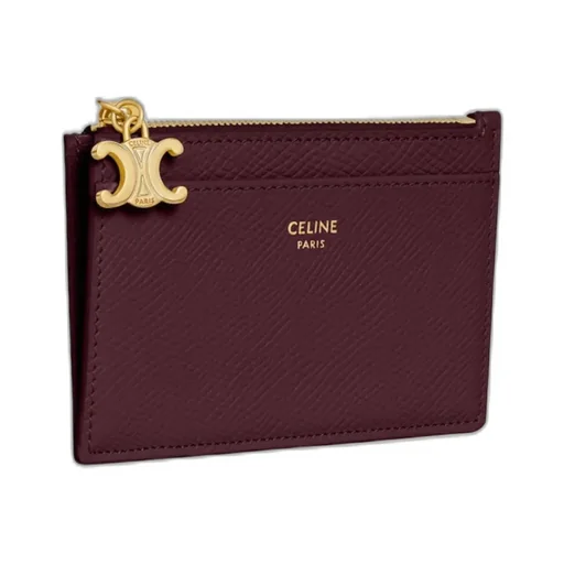 Zipped Card Holder Triomphe Charms In Grained Calfskin