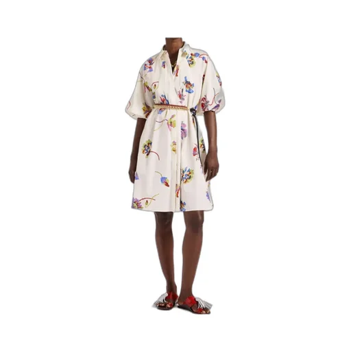 Sunburst Floral-Print Puff-Sleeve Mini Dress