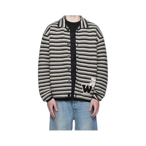 Striped Teddy-Applique Cardigan