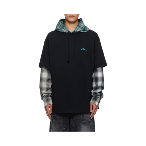 Plaid-Paneled Hooded Top