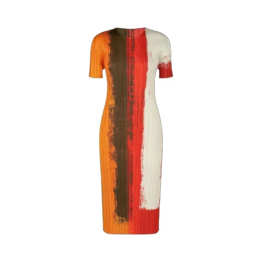 Pleated Paint-Effect Midi Dress