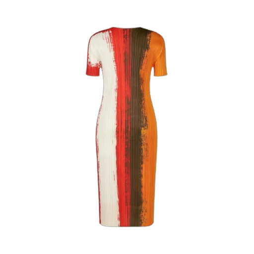 Pleated Paint-Effect Midi Dress