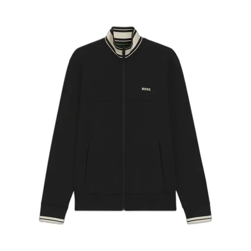 Striped-Collar Zip-Up Sweater