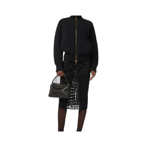 Ribbed-Knit Zip-Front Bomber Jacket