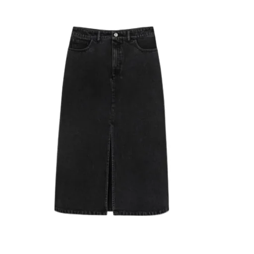 Split-Front Denim Midi Skirt