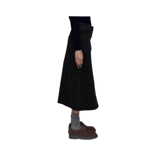 Split-Front Denim Midi Skirt