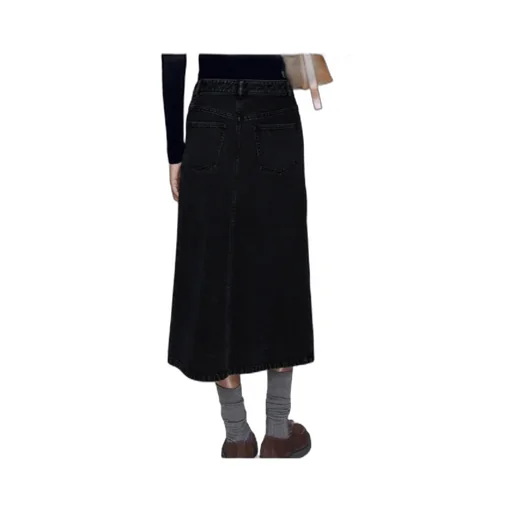 Split-Front Denim Midi Skirt