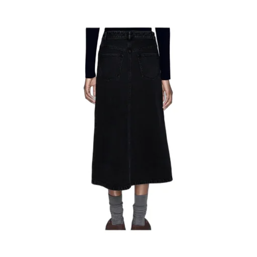Split-Front Denim Midi Skirt