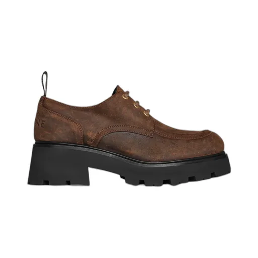Celine Triomphe Derbies In Waxed Suede Calfskin