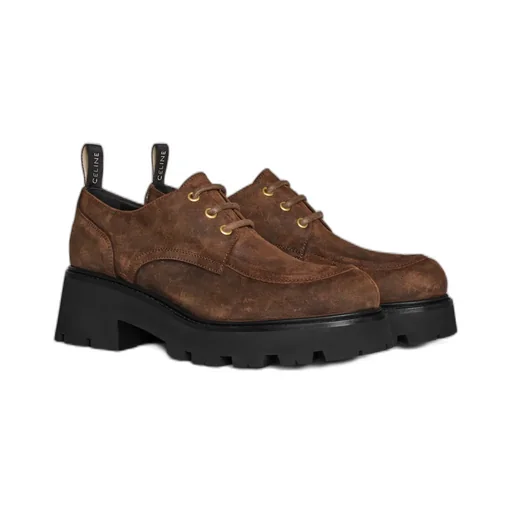 Celine Triomphe Derbies In Waxed Suede Calfskin