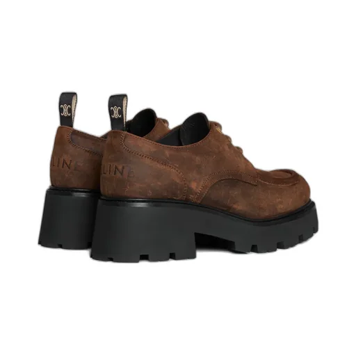 Celine Triomphe Derbies In Waxed Suede Calfskin