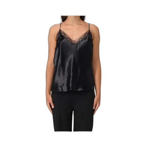 Alberta Ferretti Lace-Trimmed V-Neck Top