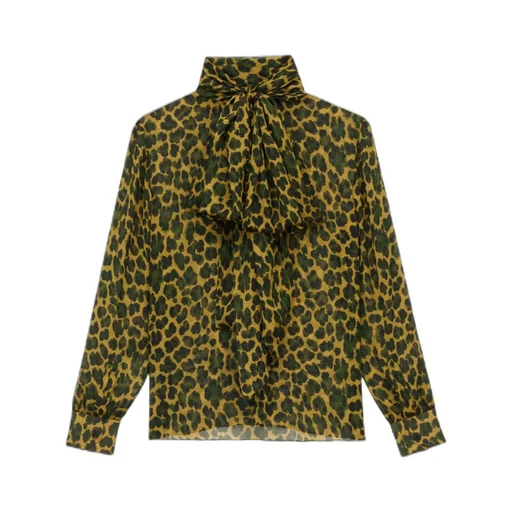 Saint Laurent Lavallire Leopard Printed Blouse