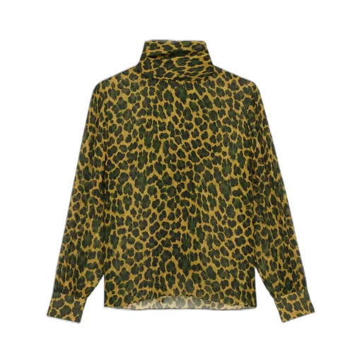 Saint Laurent Lavallire Leopard Printed Blouse