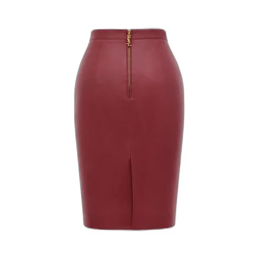 Saint Laurent High-Waisted Leather Midi Skirt
