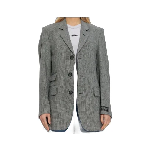 Check-Pattern Three-Button Blazer