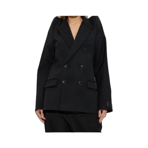 Padded-Shoulder Double-Breasted Jacket