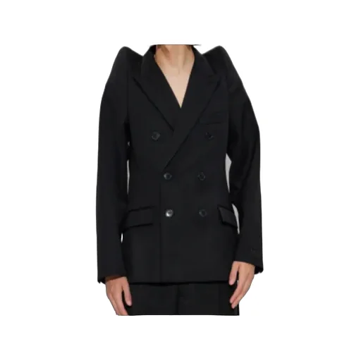 Padded-Shoulder Double-Breasted Jacket