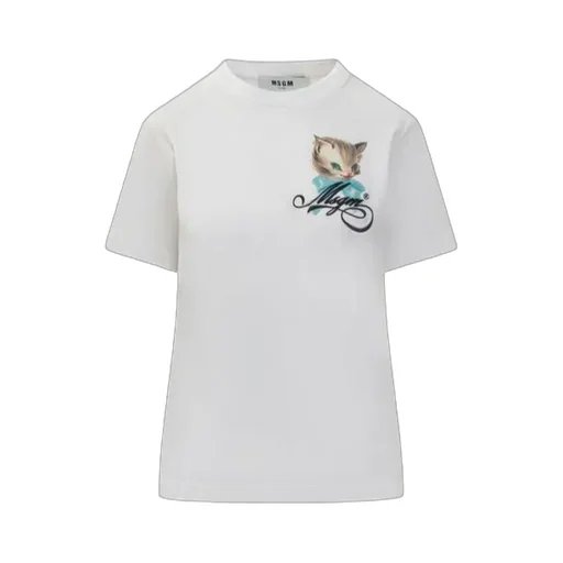 Msgm Cute Kitty Graphic And Cursive Logo Jersey T-Shirt