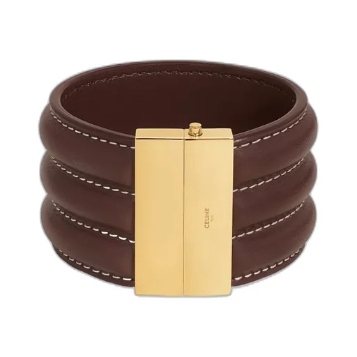 Les Cuirs Celine Large Bracelet In Calfskin And Brass With Gold Finish