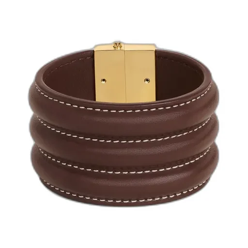 Les Cuirs Celine Large Bracelet In Calfskin And Brass With Gold Finish