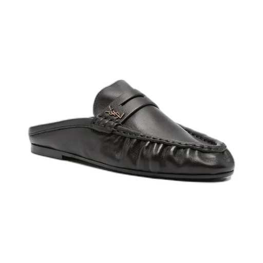 Saint Laurent Ruched Logo Plaque Mules
