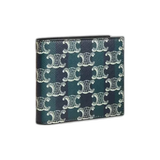 Bi-Fold Wallet In Striped Triomphe Canvas And Calfskin