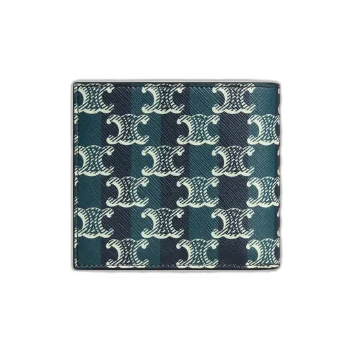 Bi-Fold Wallet In Striped Triomphe Canvas And Calfskin