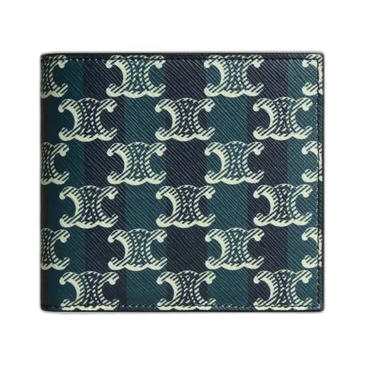 Bi-Fold Wallet In Striped Triomphe Canvas And Calfskin