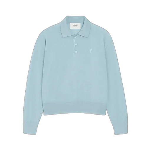 Ami Paris Logo Embroidered Knitted Polo Shirt