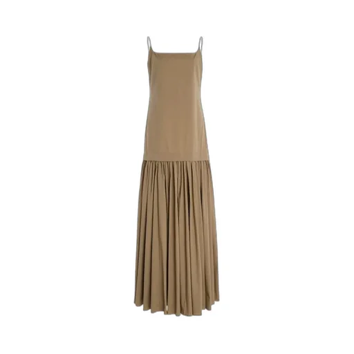 Gathered-Skirt Slip Midi Day Dress