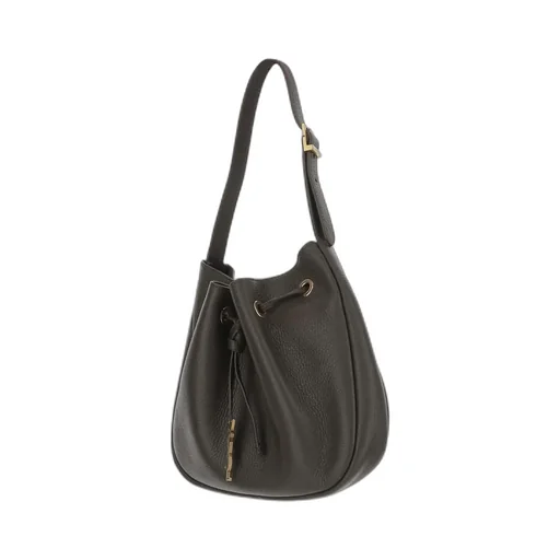 Drawstring Leather Shoulder Bag