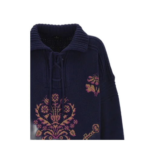 Lace-Up Embroidered Sweater