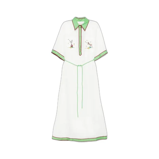 Contrast-Trim Linen Dress