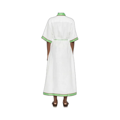 Contrast-Trim Linen Dress