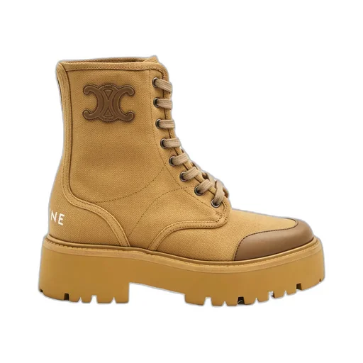 Celine Bulky Lace-Up Boot In Canvas & Calfskin