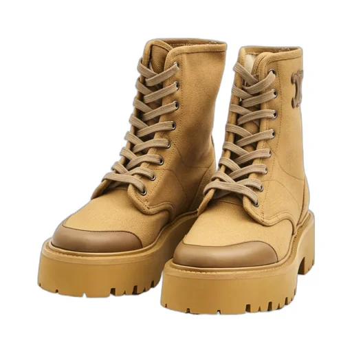 Celine Bulky Lace-Up Boot In Canvas & Calfskin