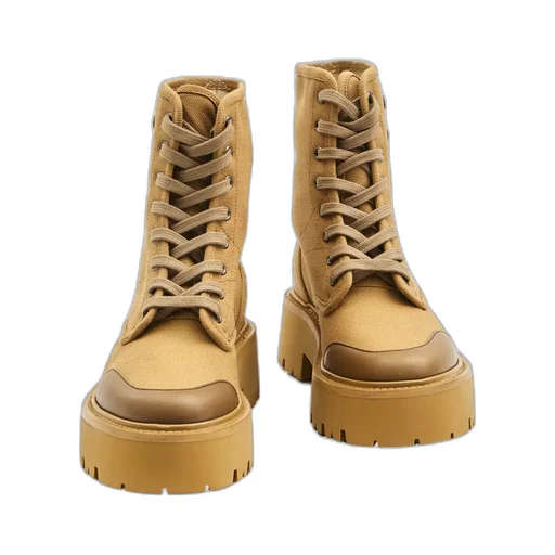 Celine Bulky Lace-Up Boot In Canvas & Calfskin